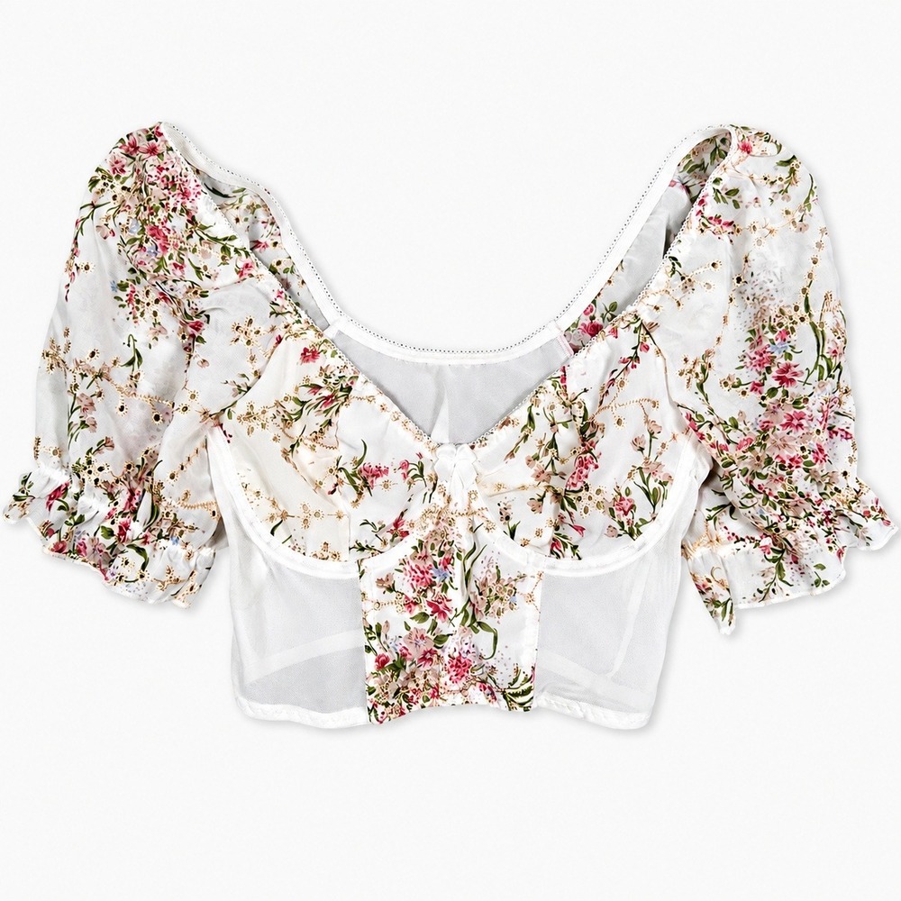 Renaissance Bustier Top Women's XS Floral Puff Sleeve Fairycore Festival Costume
